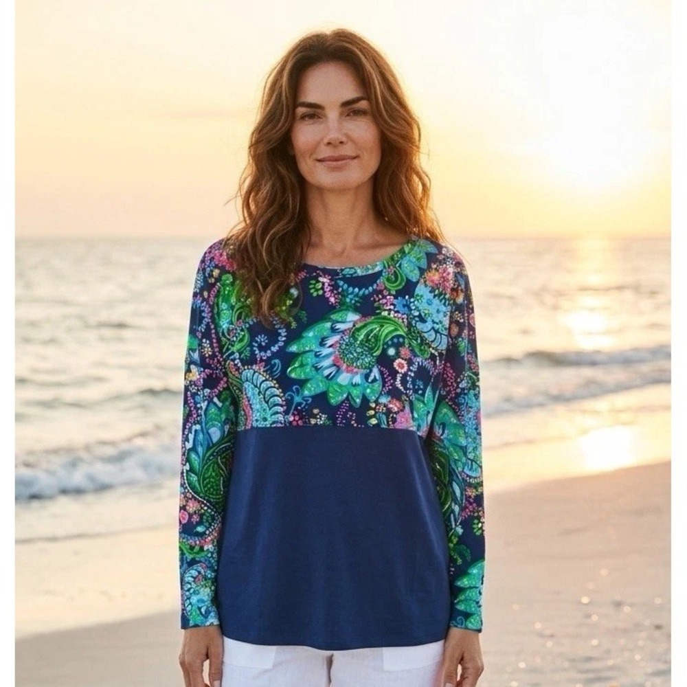 New Lilly Pulitzer Finn Top The Floridita XL Shirt X Large T Shirt Jersey Cotton